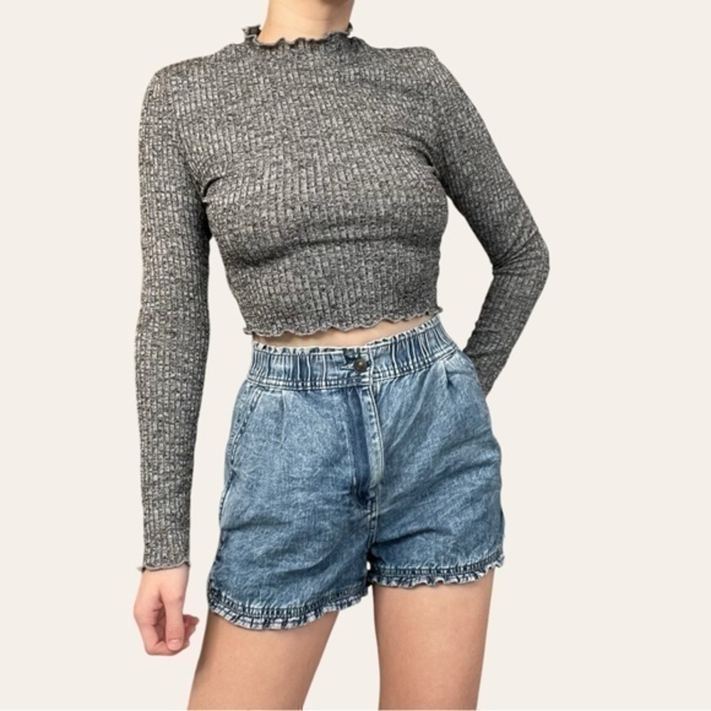 Shein Lettuce Trim Grey Long Sleeve Crop Top 💕